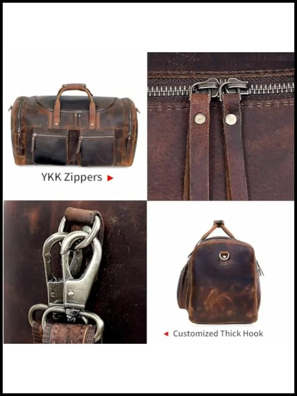 Vintage Style Leather Duffel Bag, Handmade, Full Grain Cowhide, Travel Gym